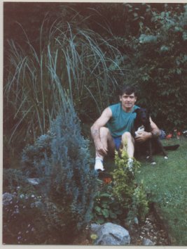 David Jones in the garden with his dog 1998